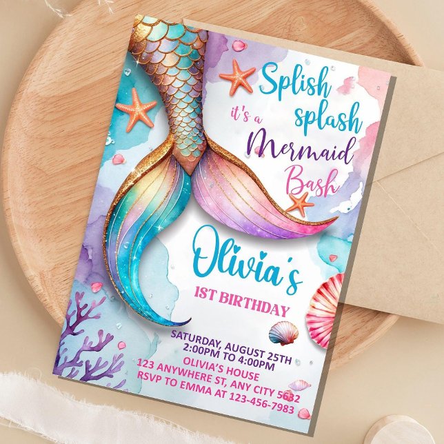 Invitación al cumpleaños de la sirena, invitación  (Subido por el creador)