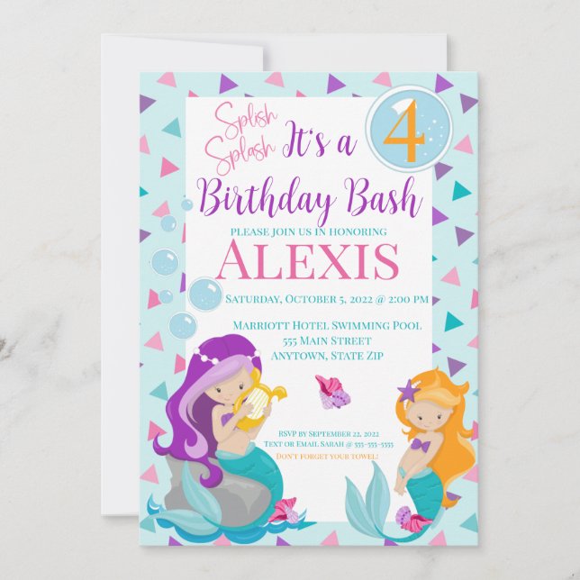 Invitación al cumpleaños de la sirena, invitación  (Anverso)