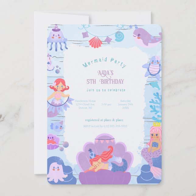 Invitación al cumpleaños de la sirena mágica (Anverso)