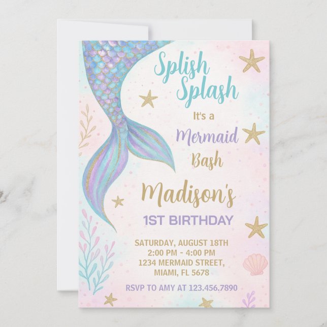 Invitación al cumpleaños de la sirena mágica (Anverso)