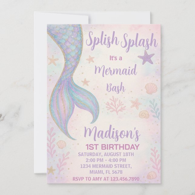 Invitación al cumpleaños de la sirena mágica (Anverso)
