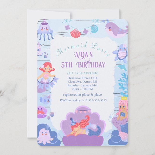 Invitación al cumpleaños de la sirena mágica (Anverso)