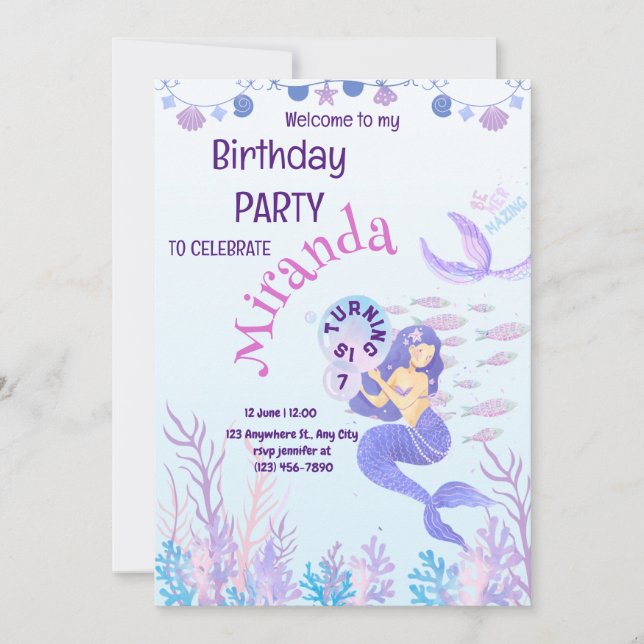 Invitación al cumpleaños de la sirena mágica (Anverso)
