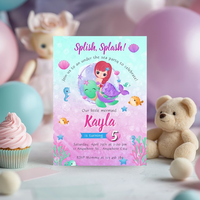 Invitación al cumpleaños de la sirena mágica (Mermaid Birthday Invitation)