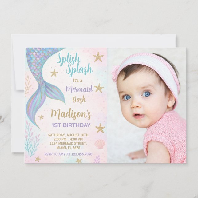Invitación al cumpleaños de la sirena mágica con f (Anverso)