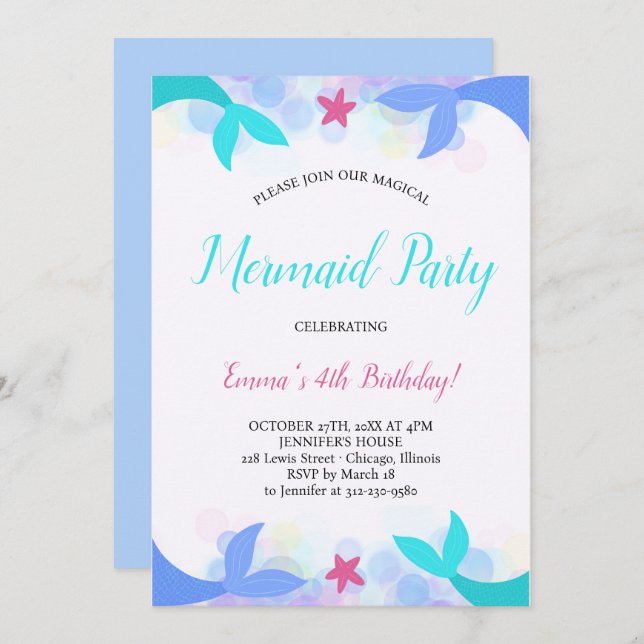Invitación al cumpleaños de la sirena mágica de co (Anverso / Reverso)