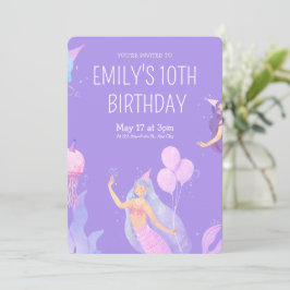 Invitación al cumpleaños de la sirena Minimalista 