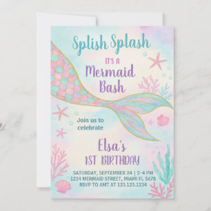 Invitación al cumpleaños de la sirena purpurina