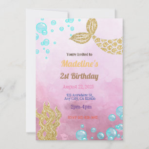 Invitación al cumpleaños de la sirena rosa