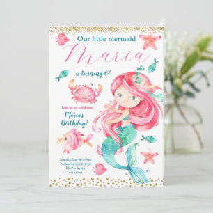Invitación al cumpleaños de la sirena rosa dorada