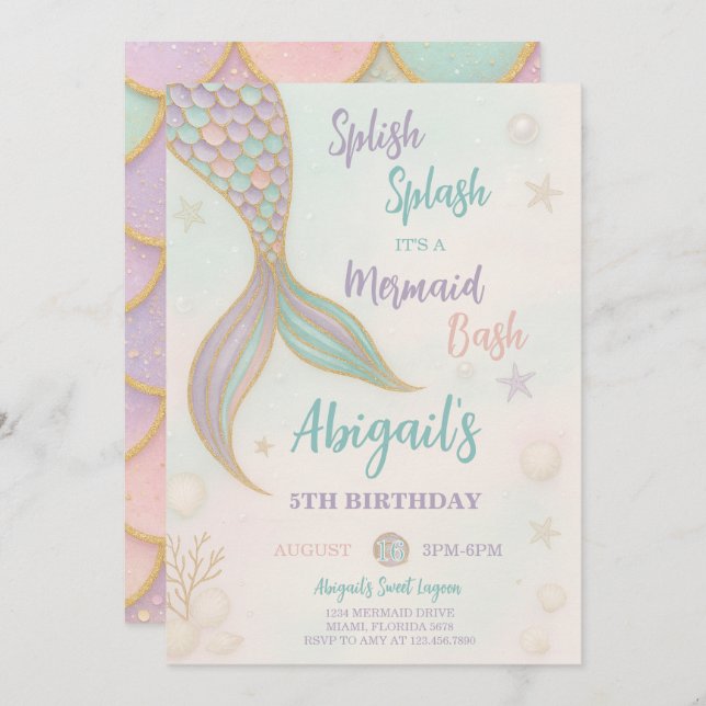 Invitación al cumpleaños de la sirena Splish Splas (Anverso / Reverso)