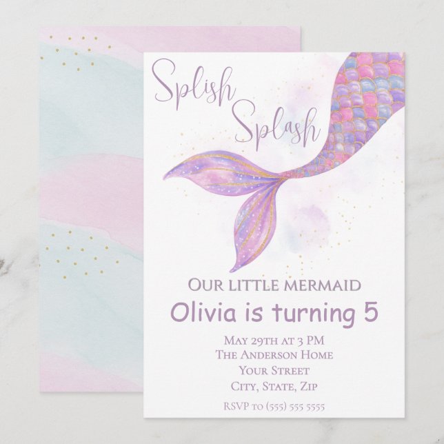 Invitación al cumpleaños de la sirena Splish Splas (Anverso / Reverso)