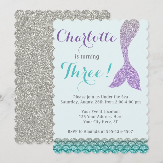 Invitación al cumpleaños de la sirena ・ Tema del m (Anverso / Reverso)