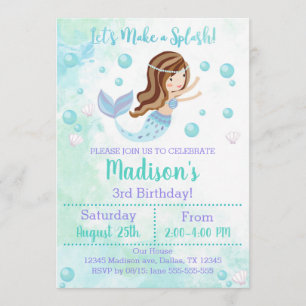 Invitación al cumpleaños de la sirena Verde azulad