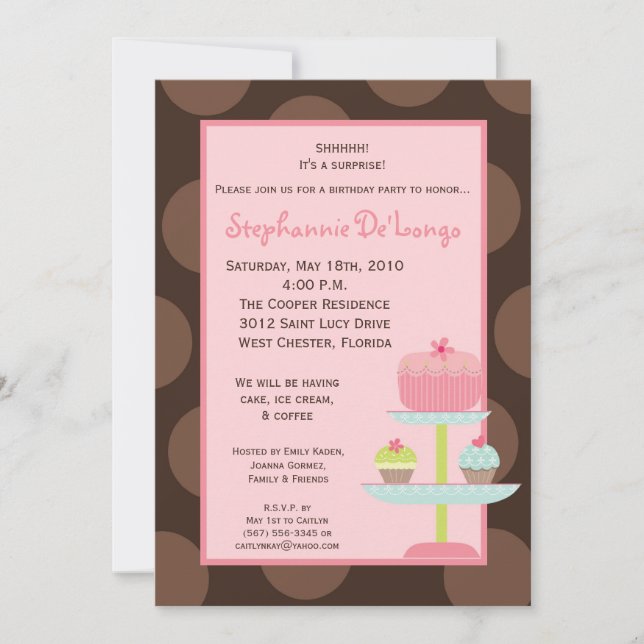 Invitación al cumpleaños de la tarta de la copa de (Anverso)