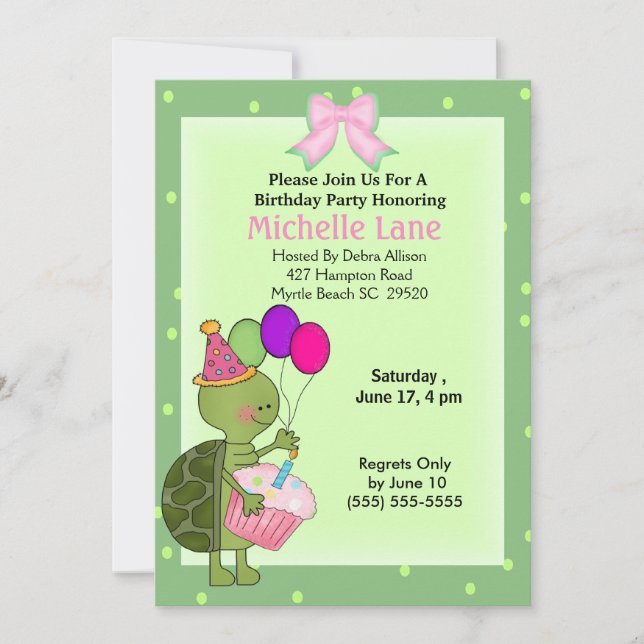 Invitación al cumpleaños de la tortuga (Anverso)