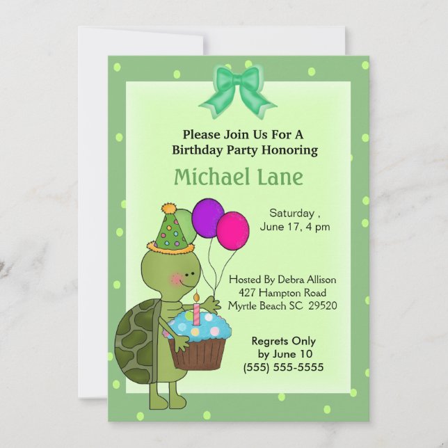 Invitación al cumpleaños de la tortuga (Anverso)