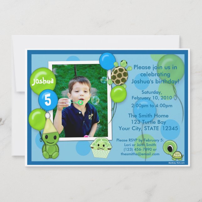 Invitación al cumpleaños de la tortuga ADORABLE (Anverso)