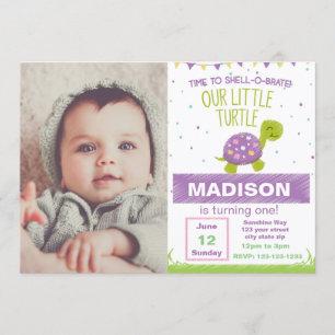 Invitación al cumpleaños de la tortuga púrpura con