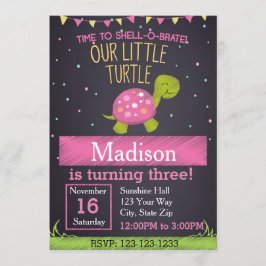 Invitación al cumpleaños de la tortuga (rosa)
