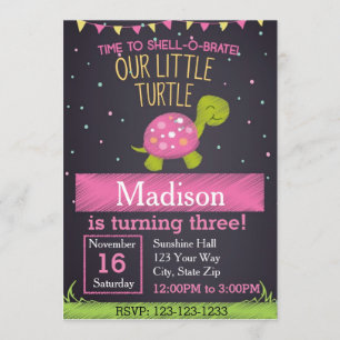 Invitación al cumpleaños de la tortuga (rosa)