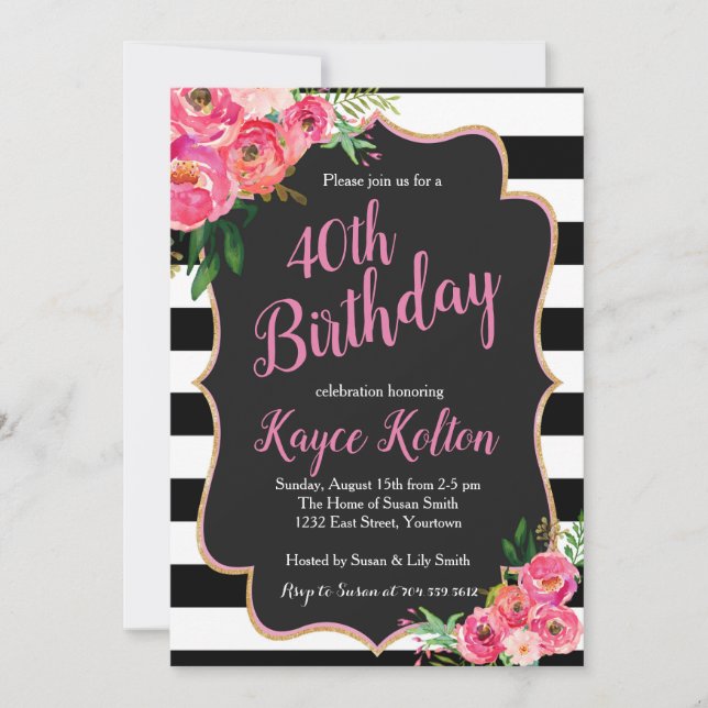 Invitación al cumpleaños de las mujeres rosadas y  (Anverso)