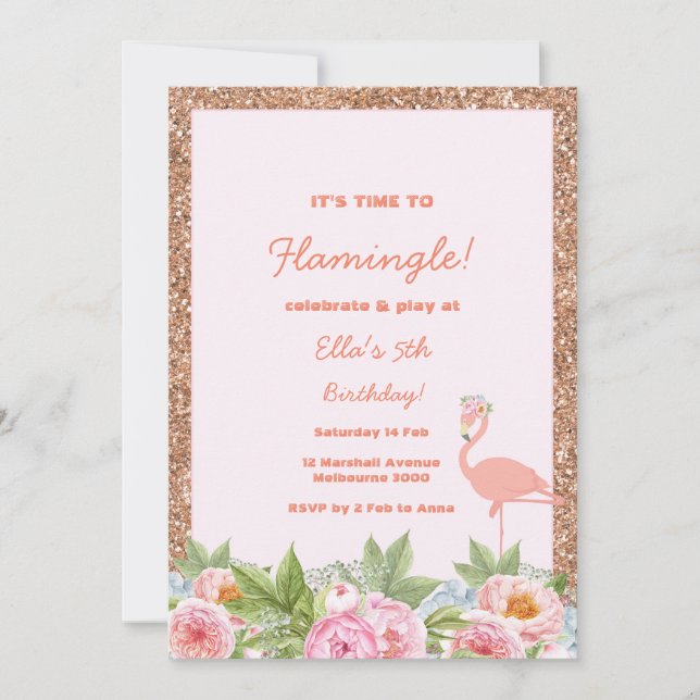 Invitación al cumpleaños de Let's Flamingle Flamin (Anverso)