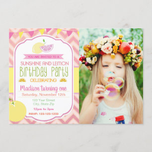 Invitación al cumpleaños de limón rosa con imagen