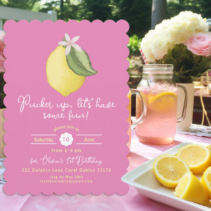 Invitación al cumpleaños de limón rosa - Lemonade 