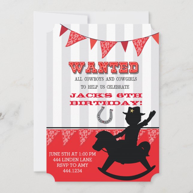 Invitación al cumpleaños de Little Cowboy Buckaroo (Anverso)