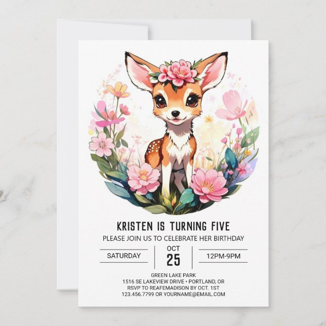 Invitación al cumpleaños de Little Deer Chica (Anverso)