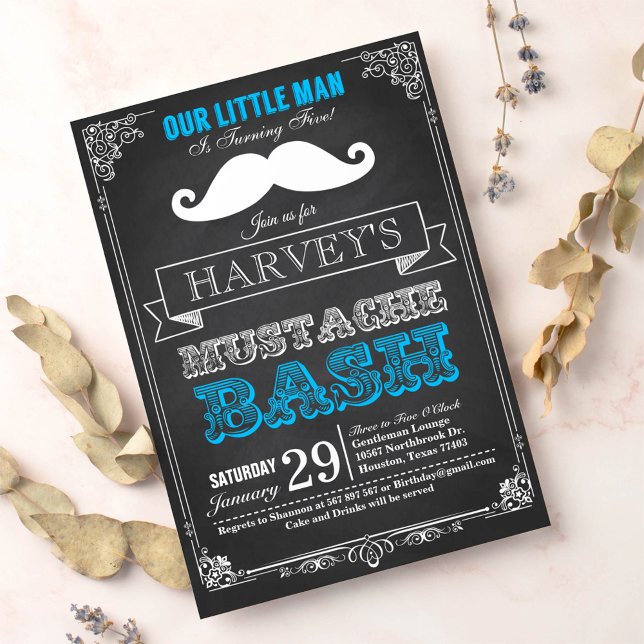 Invitación al cumpleaños de Little Man Mustache Ba (Subido por el creador)