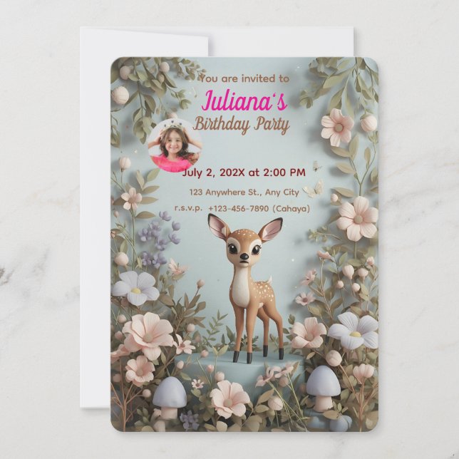 Invitación al cumpleaños de Little Spoted Deer Woo (Anverso)