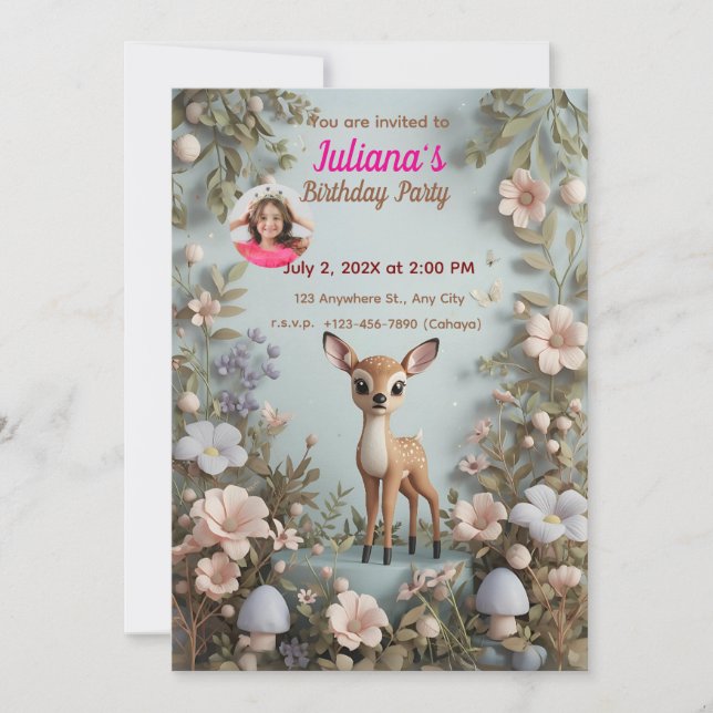 Invitación al cumpleaños de Little Spoted Deer Woo (Anverso)