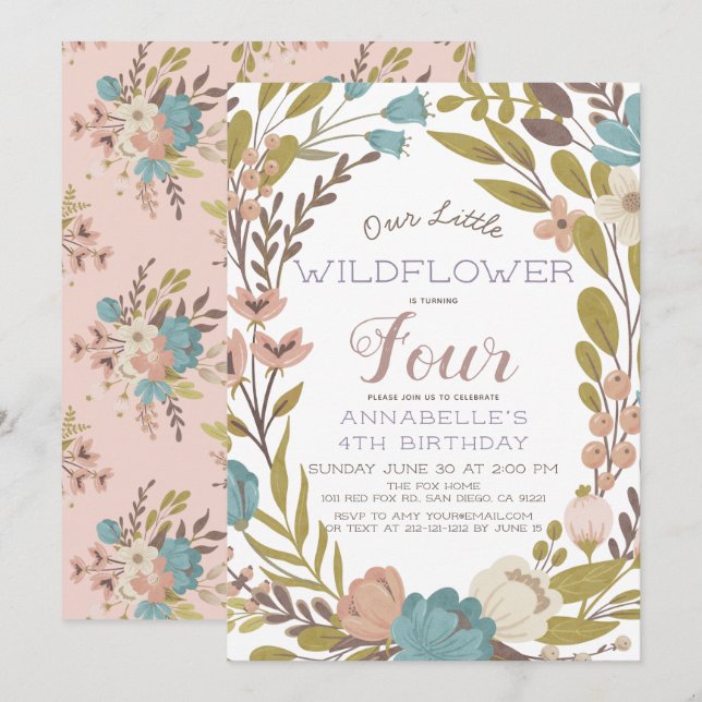 Invitación al cumpleaños de Little Wildflower (Anverso / Reverso)