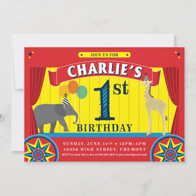 Invitación al cumpleaños de los animales de Circus (Anverso)