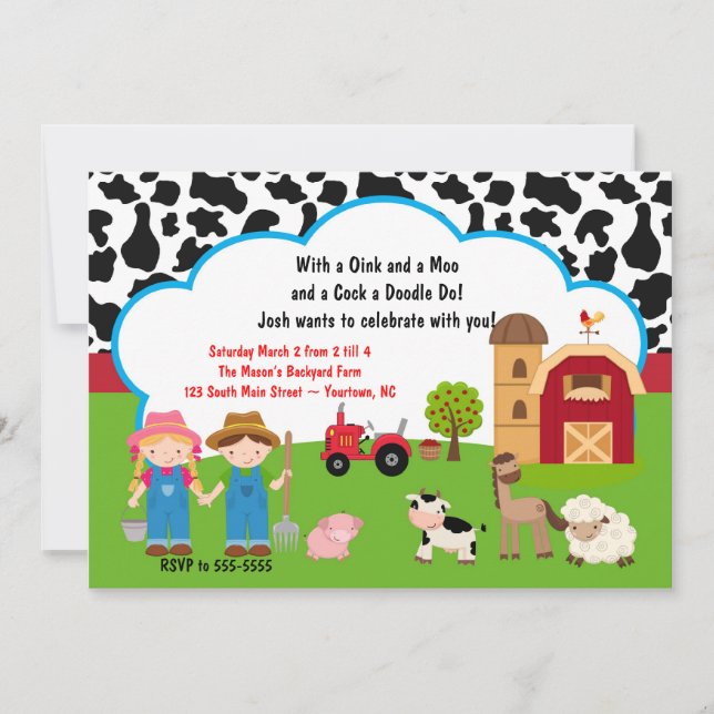 Invitación al cumpleaños de los animales de granja (Anverso)
