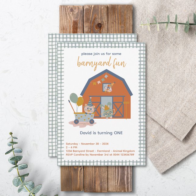 Invitación al cumpleaños de los animales de granja (Farm Animal Birthday Invitation Barnyard Fun)