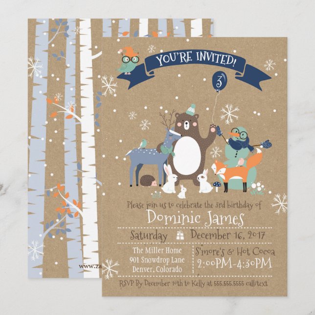 Invitación al cumpleaños de los chicos de Woodland (Anverso / Reverso)