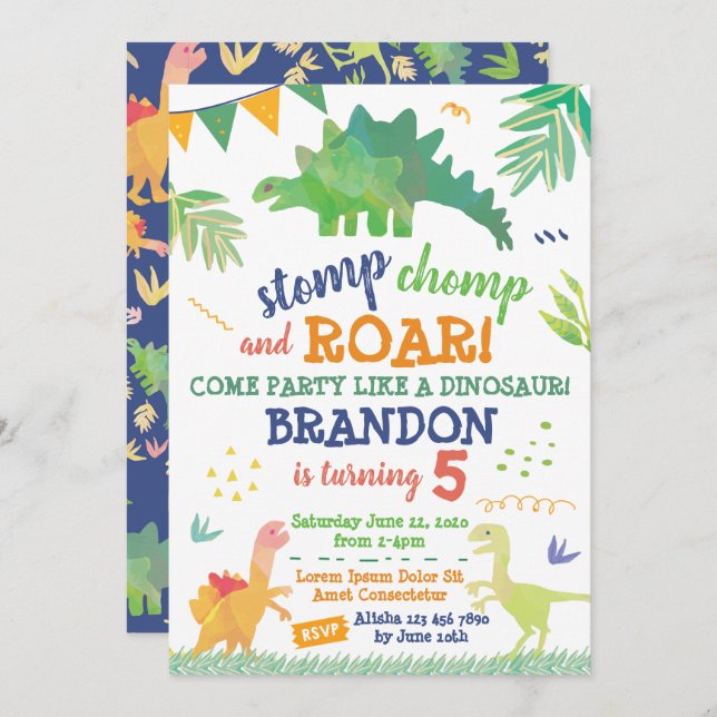 Invitación al cumpleaños de los dinosaurios (Anverso / Reverso)