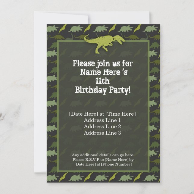 Invitación al cumpleaños de los dinosaurios verdes (Anverso)
