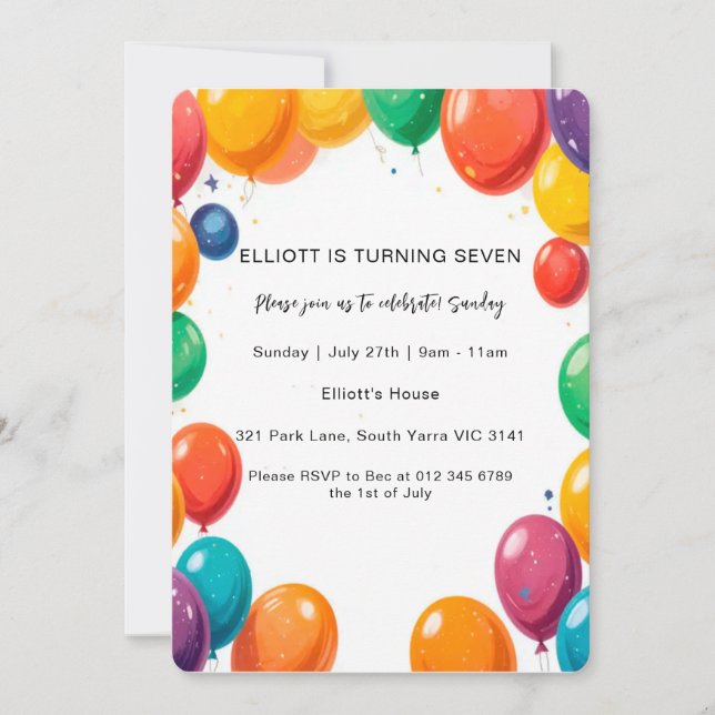 Invitación al cumpleaños de los globos, descarga i (Anverso)