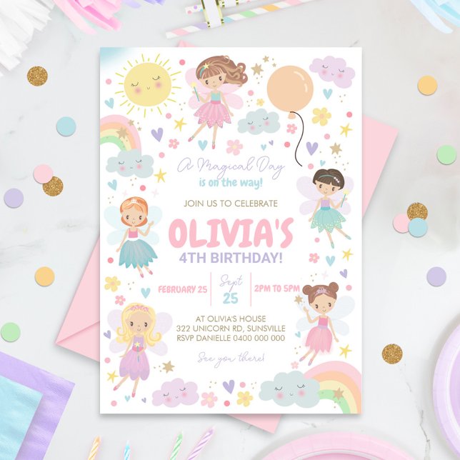 Invitación al cumpleaños de los hados del arcoiris (Rainbow Fairy Party Invitation)