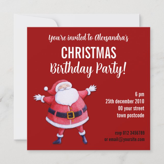 Invitación al cumpleaños de los Navidades de Santa (Anverso)