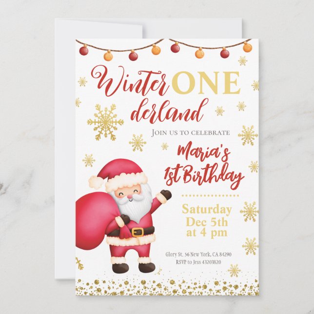 Invitación al cumpleaños de los Navidades de Santa (Anverso)