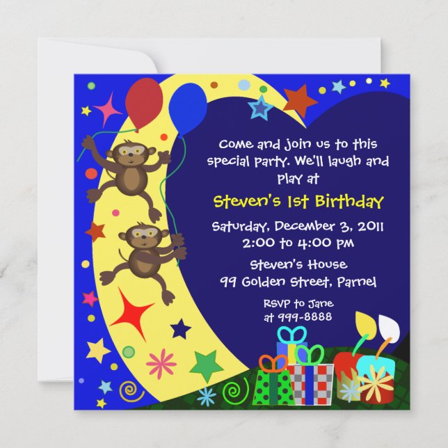 Invitación al cumpleaños de los niños: 011 Monos (Anverso)