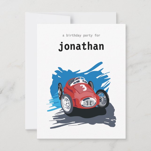 Invitación al cumpleaños de los niños - Coche de c (Anverso)