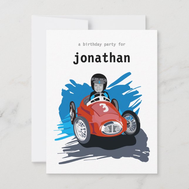 Invitación al cumpleaños de los niños - Coche de c (Anverso)