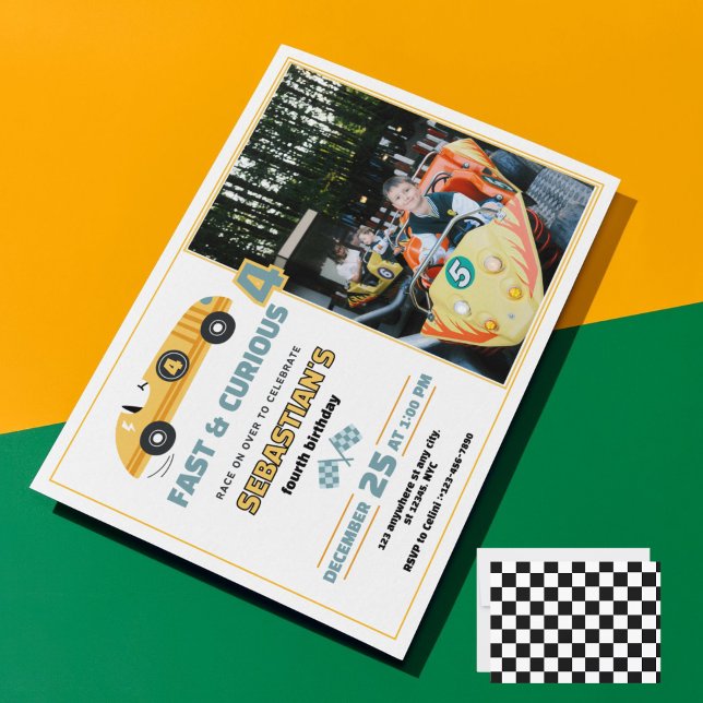 Invitación al cumpleaños de los niños con coche de (Racing Car Kids Birthday Invite – Custom Photo)