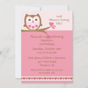 Invitación al cumpleaños de los niños de búho rosa